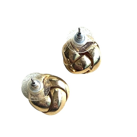 Gold Tone Knot Stud Earrings For Women Minimalist Secure Push Back Closure - Picture 5 of 9
